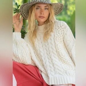 POL “ Trudy “ POL Cable Knit Mock Neck Sweater 69